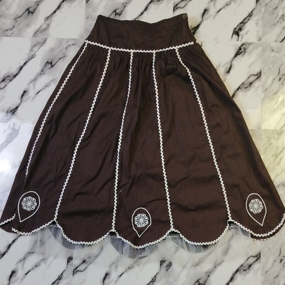 Unique‎ Brown and White Embellished Bubble Midi Skirt Crinolin